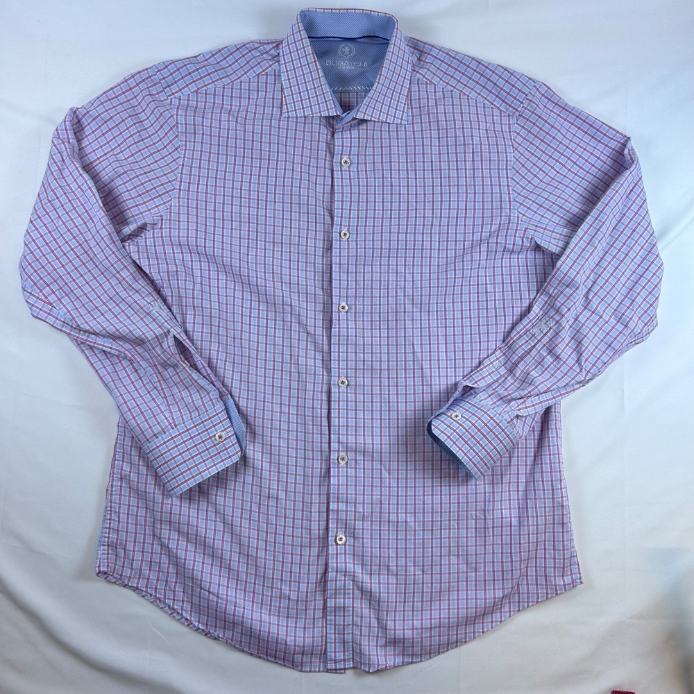 Bugatchi Uomo Shaped Fit Long Sleeve Button Up Shirt‎ Men's 18.5 34/35 Easter